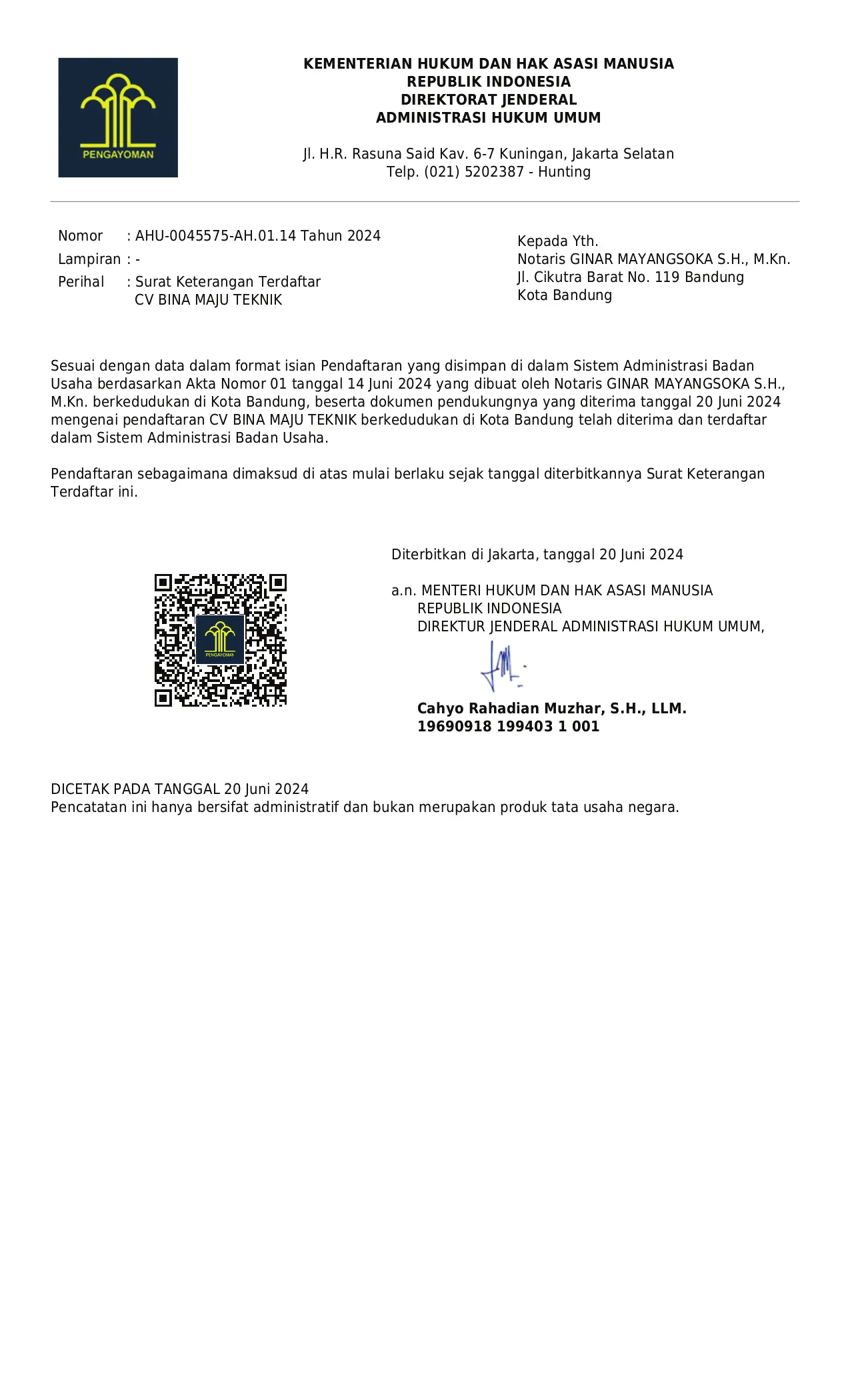 Dokumen AHU Kemenkumham